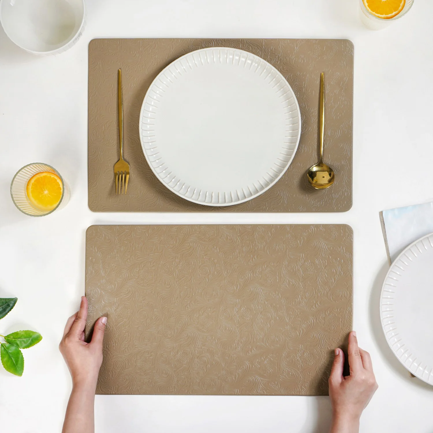 Tuscany Brown Embossed Table Mat Set Of 6 - Image 2