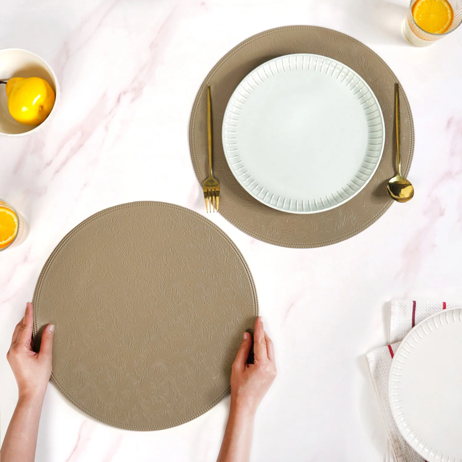 Tuscany Brown Round Table Mat Set Of 6 - Image 2