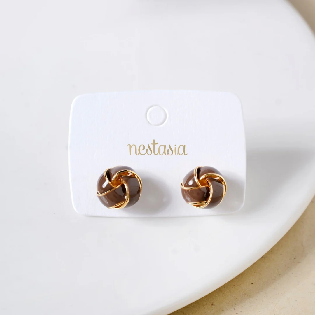 Twisted Knot Studs Brown