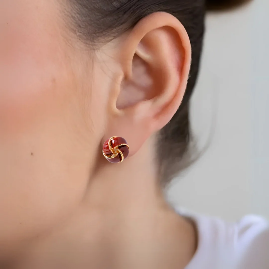Twisted Knot Studs Maroon - Image 5