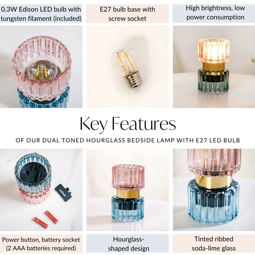 Two Toned Hourglass Bedside Lamp With E27 LED Bulb - Image 5