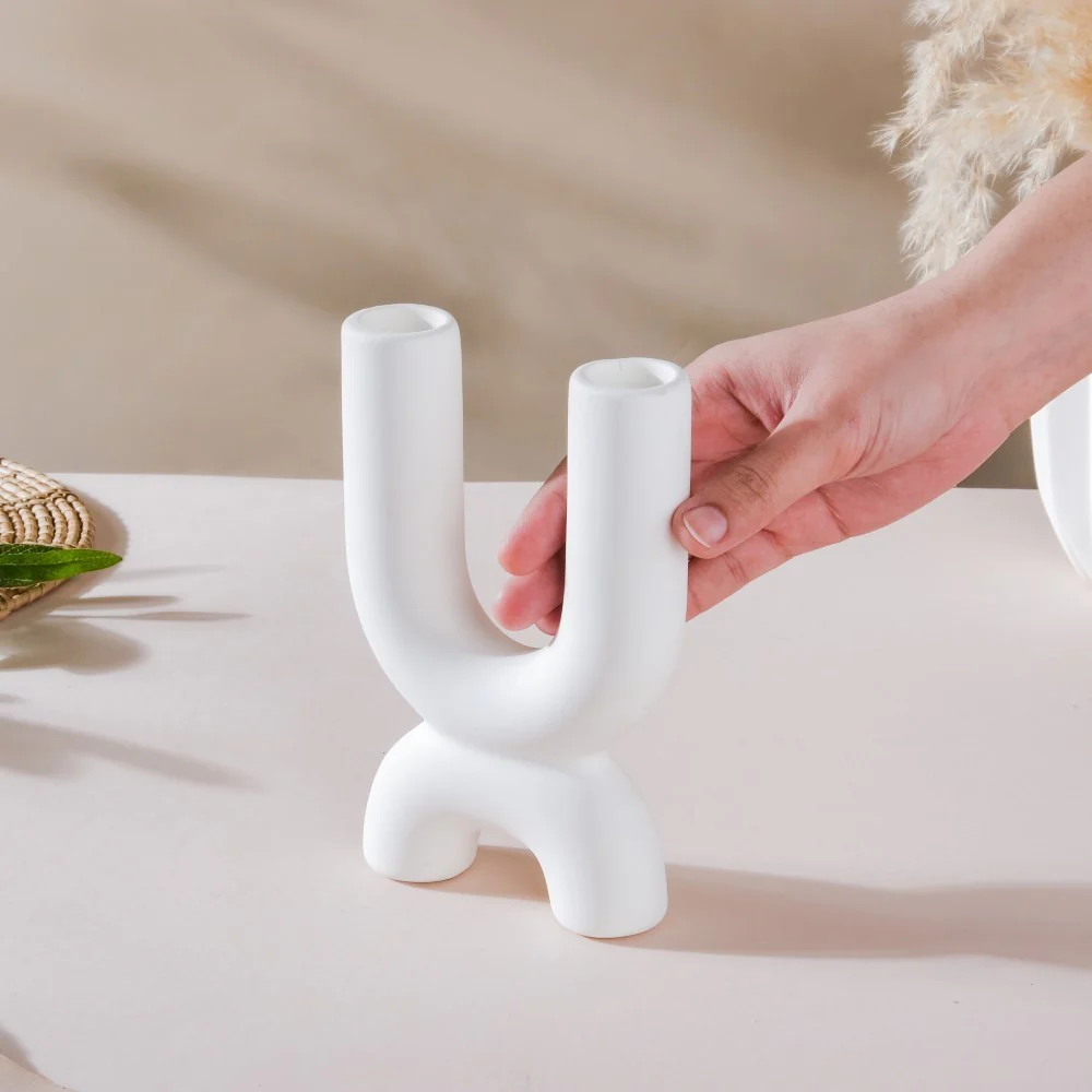 Ultra Mod Matte Ceramic 2 Arm Candle Holder - Image 4