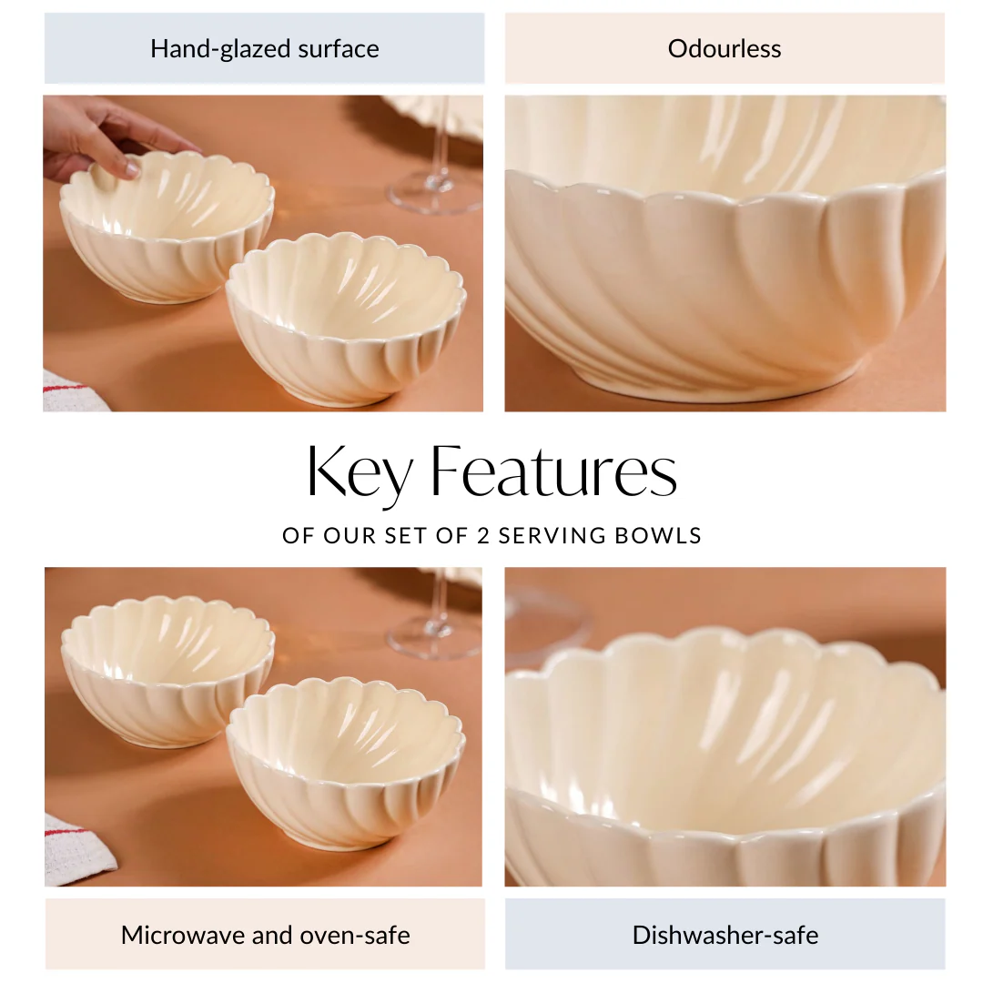 Vanilla White Scallop Luxury Serving Bowls Set Of 2 850ml - Image 5
