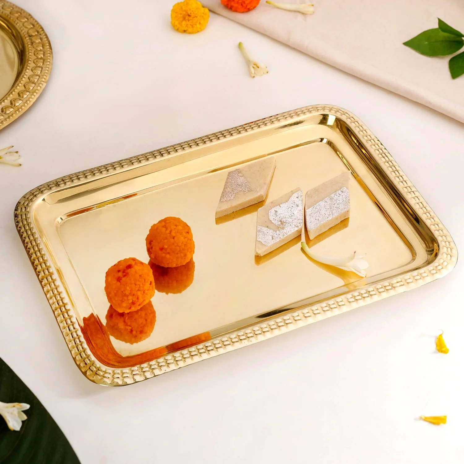 Veda Pure Brass Decorative Tray Gold 30x22cm - Image 8
