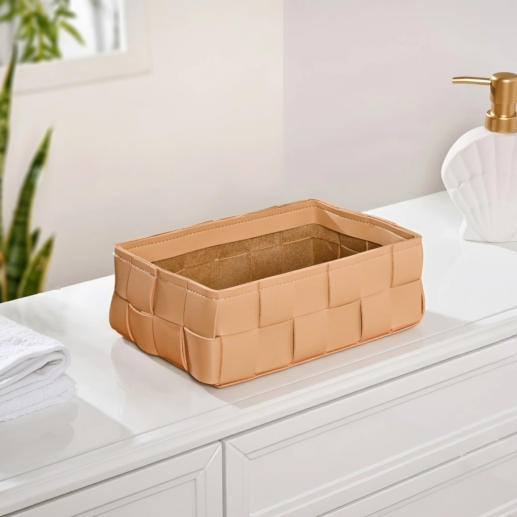 Vegan Leather Multipurpose Basket Beige - Image 4