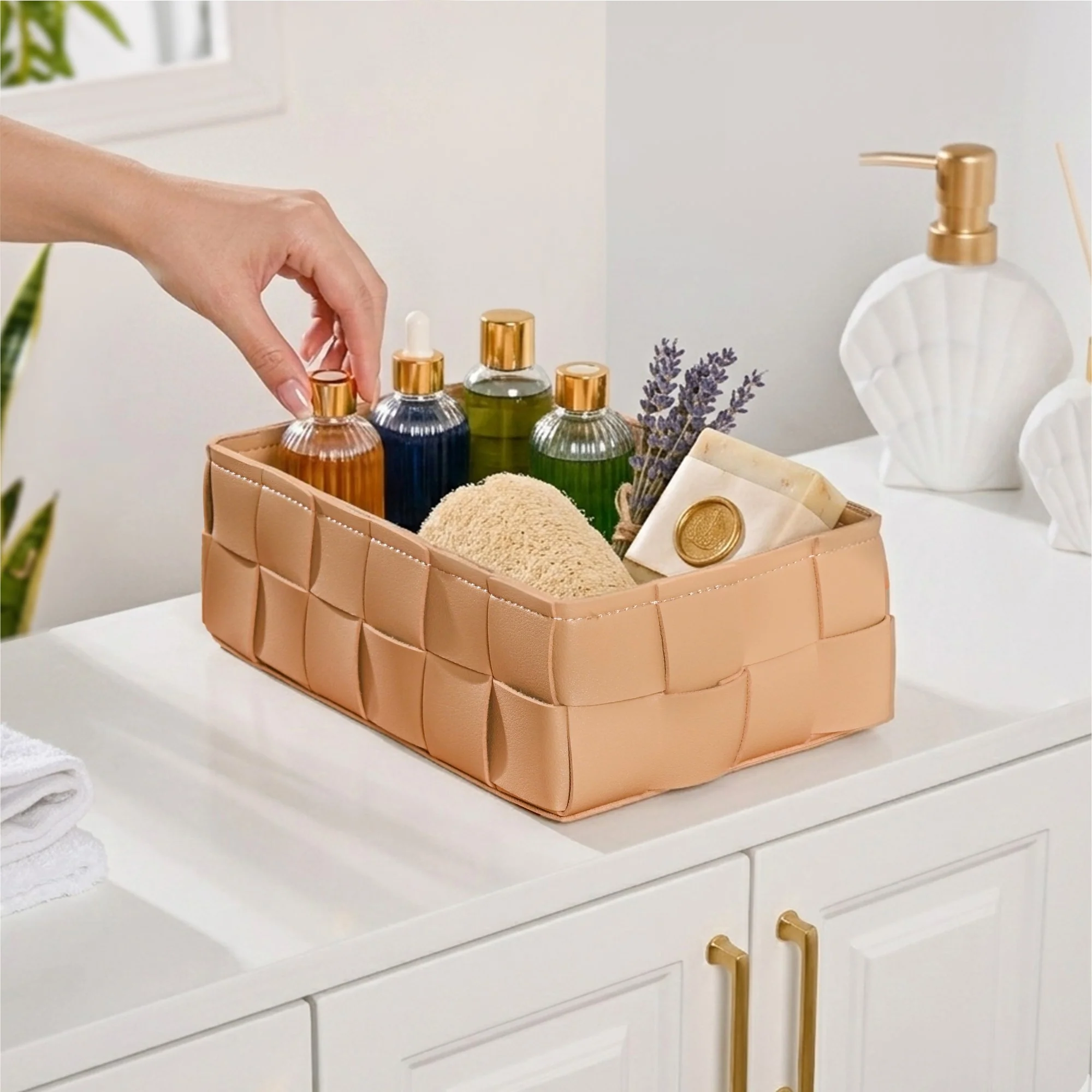 Vegan Leather Multipurpose Basket Beige - Image 5