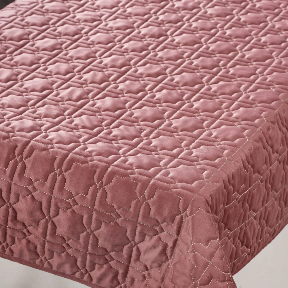 Velvet And Gold Embroidery Tablecloth Pink 52x40 Inch - Image 2