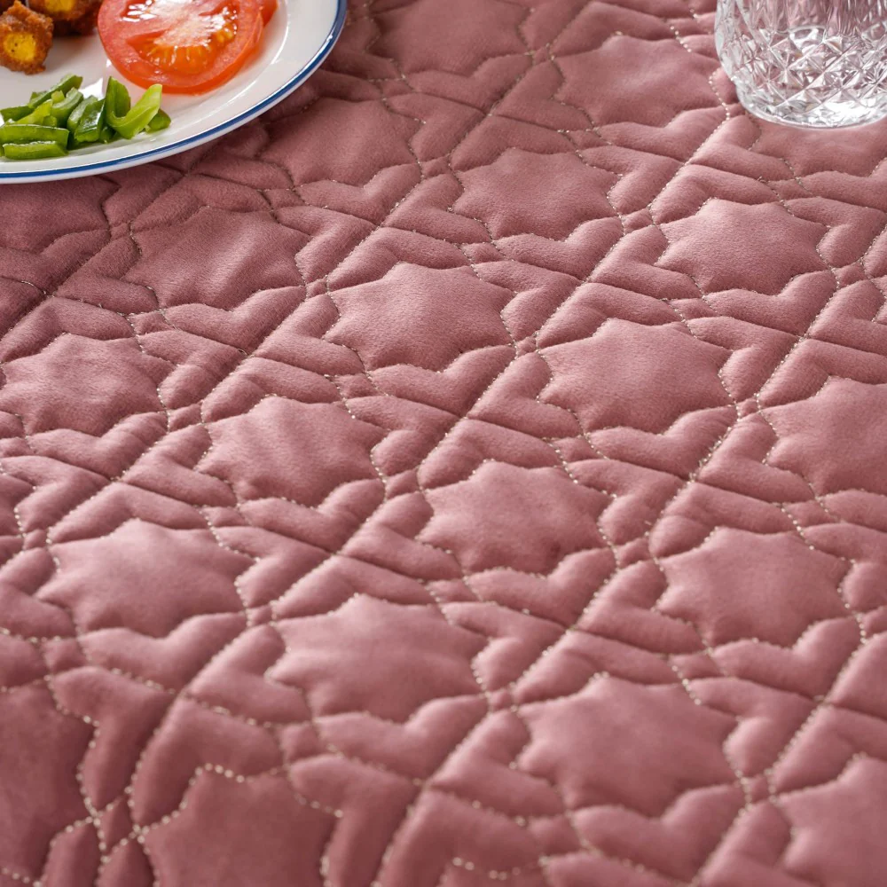 Velvet And Gold Embroidery Tablecloth Pink 52x40 Inch - Image 4