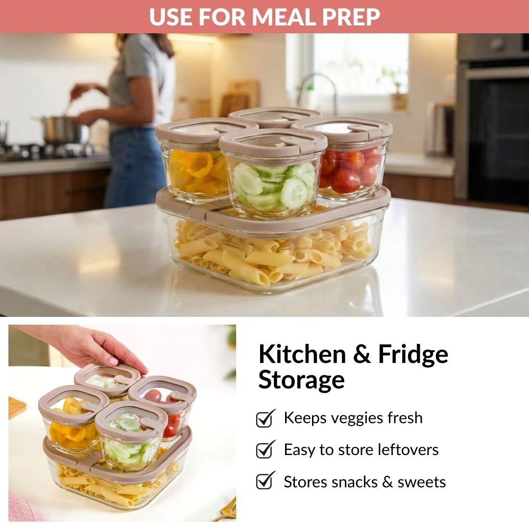 Vento Food Container With Airtight Lid Set Of 5 220ml 1320ml Brown - Image 8