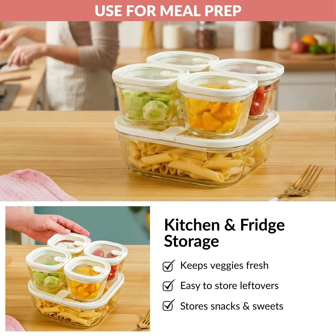 Vento Food Container With Airtight Lid Set Of 5 220ml 1320ml Cream - Image 8