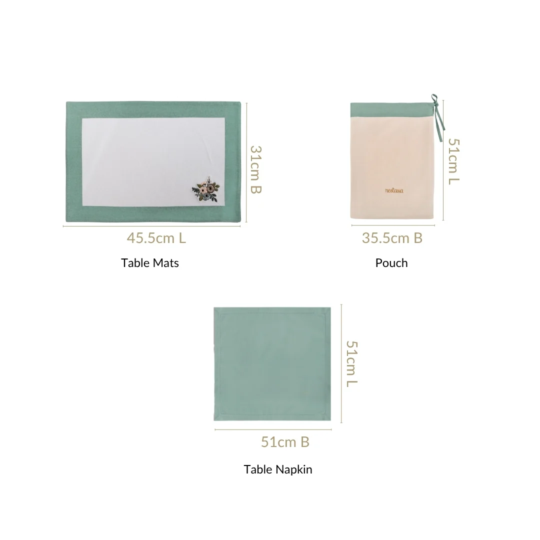Ventosa Cotton Table Mat And Napkin Set Of 12 In Teal - Image 3