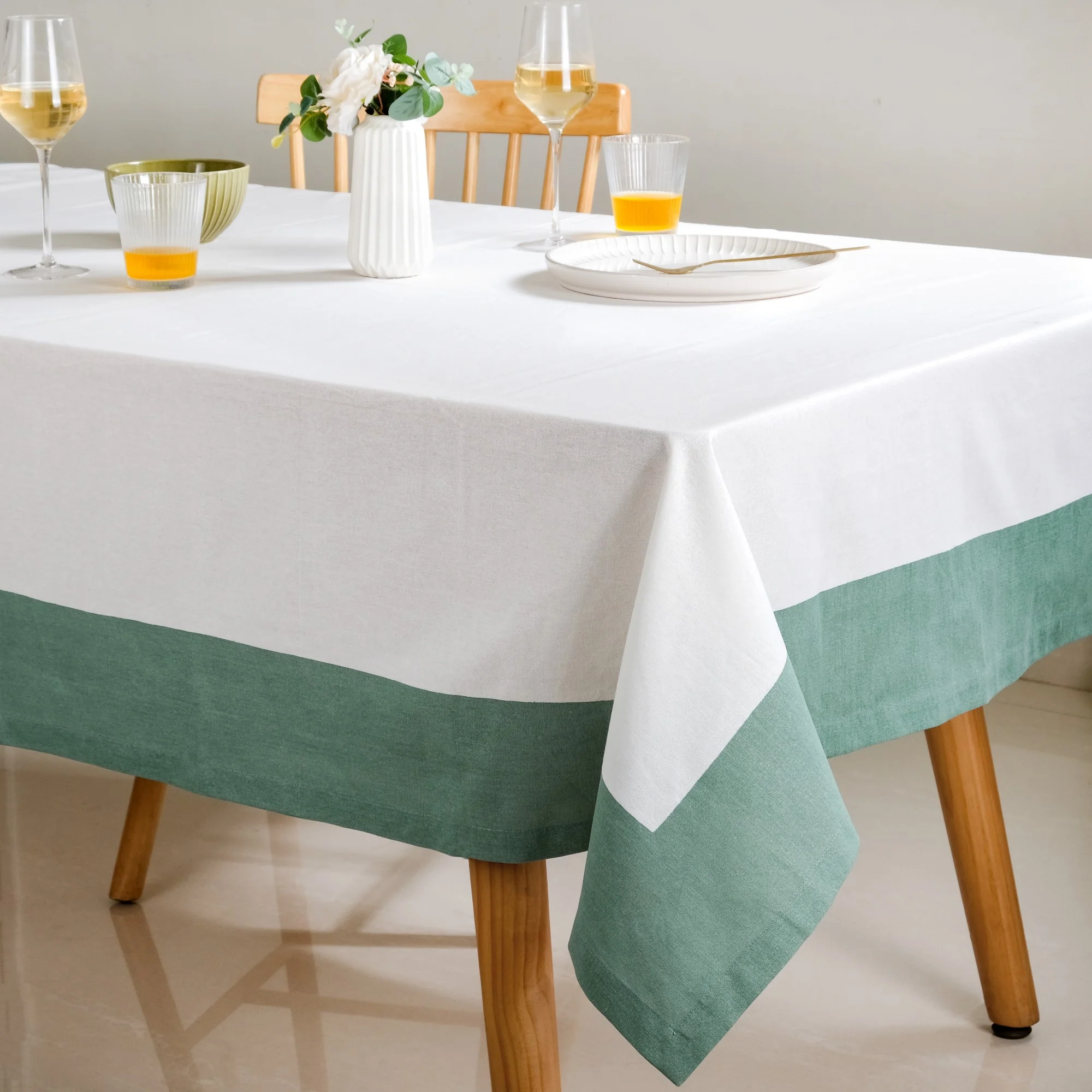 Ventosa Cotton Tablecloth For 6 Seater In Teal 200x150cm - Image 7