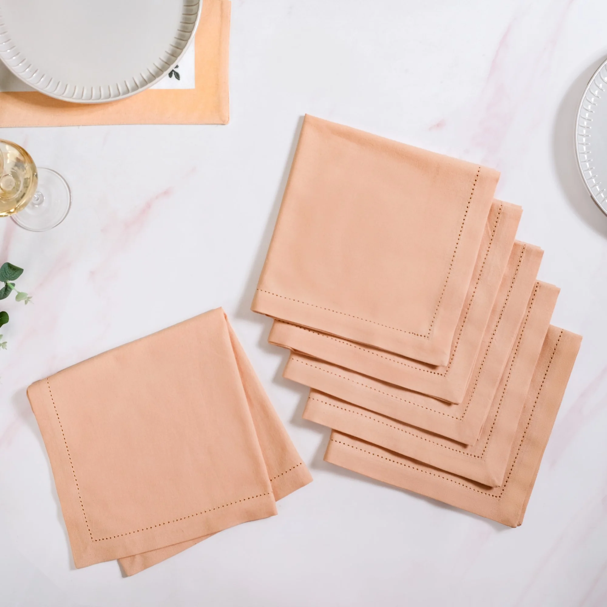 Ventosa Table Runner With Placemats And Napkins 13 Piece Set In Peach - Image 4