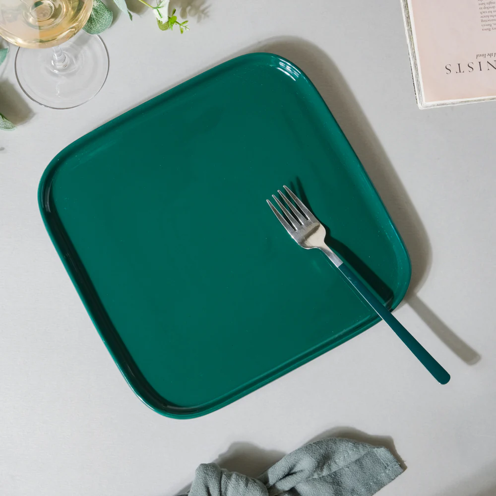 Verdant Square Ceramic Dinner Plate Green 9.5 Inch - Image 2