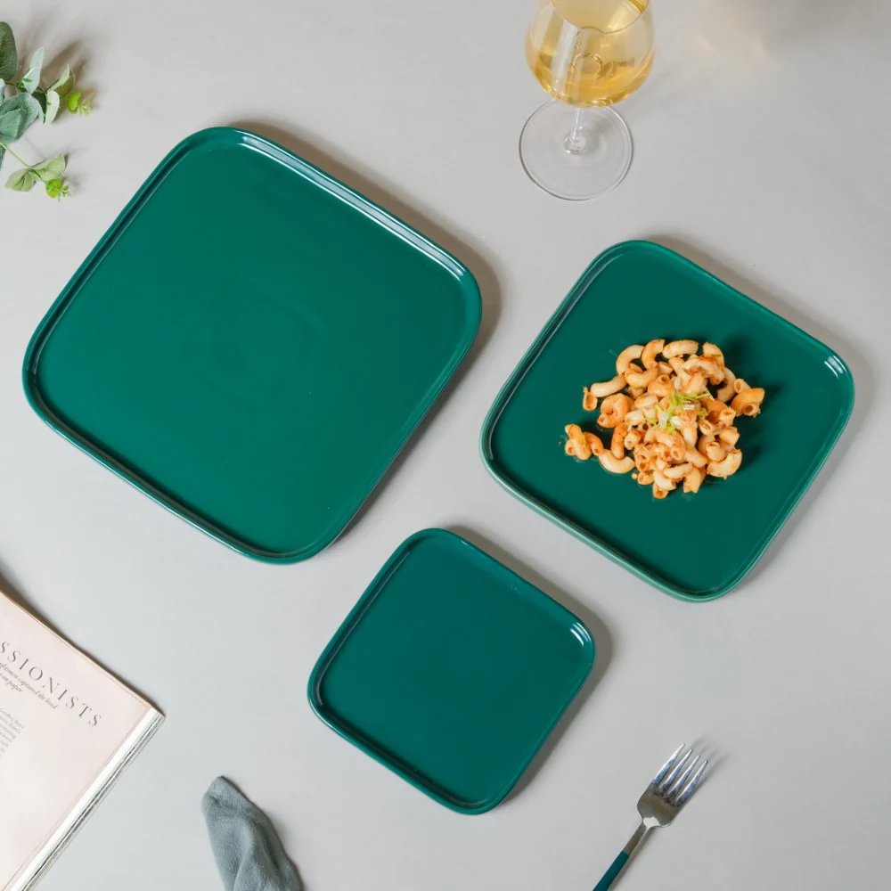 Verdant Square Ceramic Dinner Plate Green 9.5 Inch - Image 7