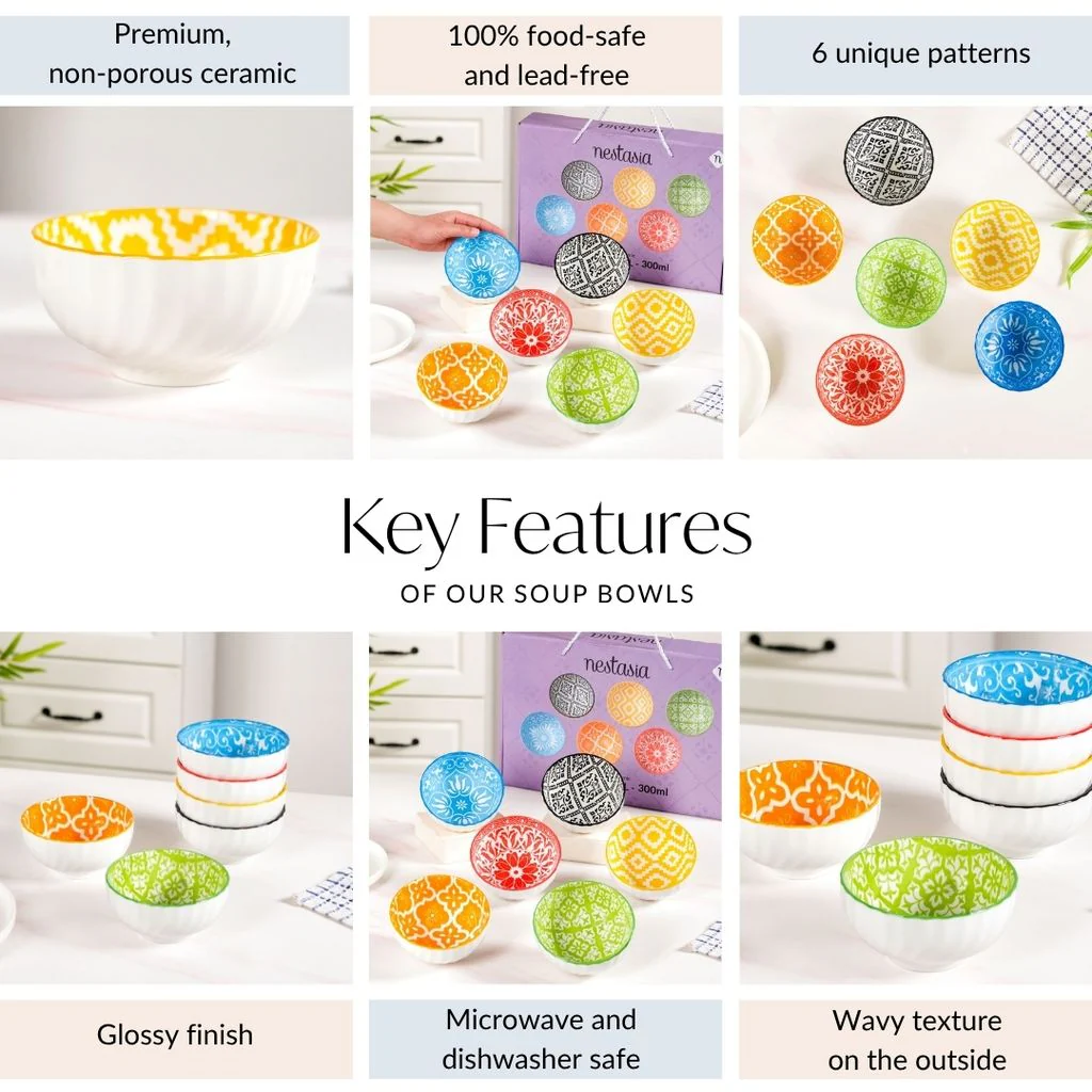 Vibrant Colour Pop Ceramic Soup Bowl Set Of 6 300ml - Image 5