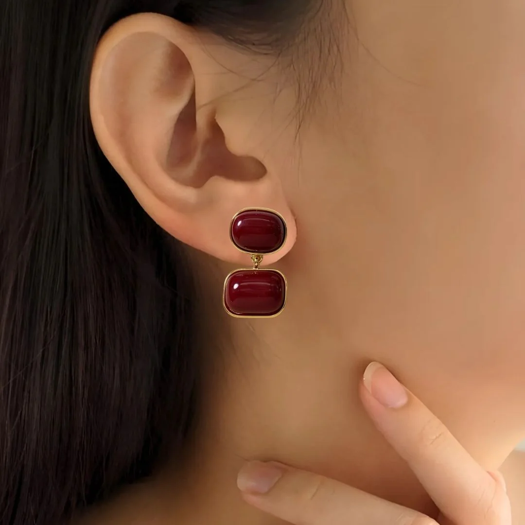 Vintage Ethereal Earrings Maroon - Image 2
