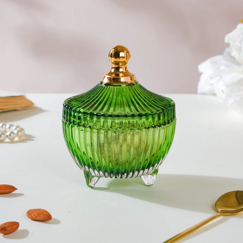 Vintage Glass Jar With Lid Green Small 100ml - Image 13