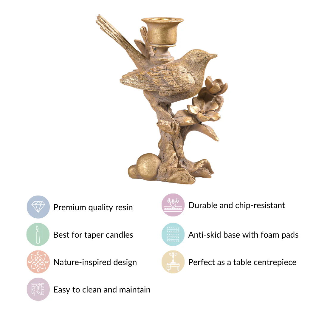 Vintage Patina Gold Bird On Branch Candle Stand - Image 6