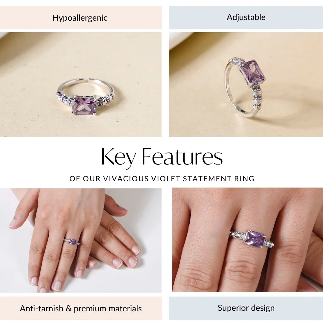 Vivacious Violet Statement Ring - Image 4
