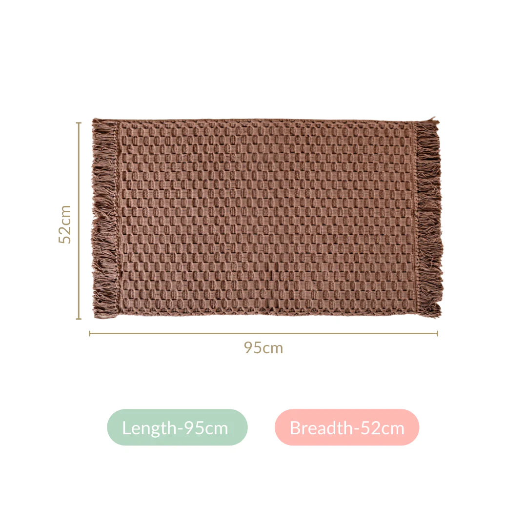 Waffle Weave Cotton Floor Mat Sandy Brown 37x20 Inch - Image 3