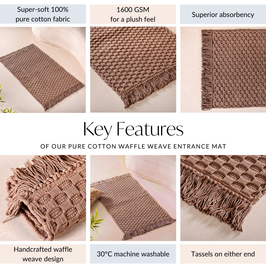 Waffle Weave Cotton Floor Mat Sandy Brown 37x20 Inch - Image 4