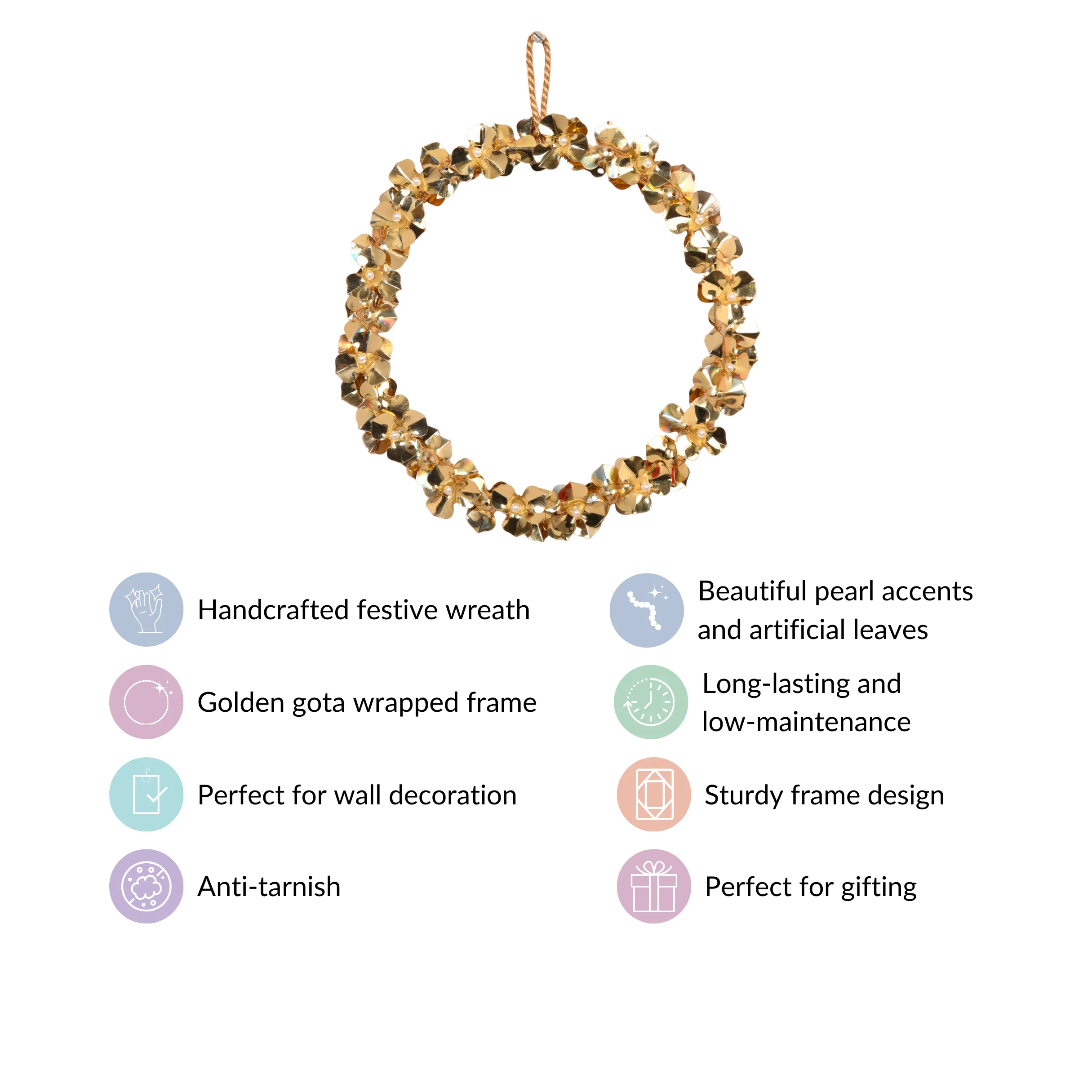 Wall Hanging Gold Flower Wreath Set Of 2 8 Inch - Image 6