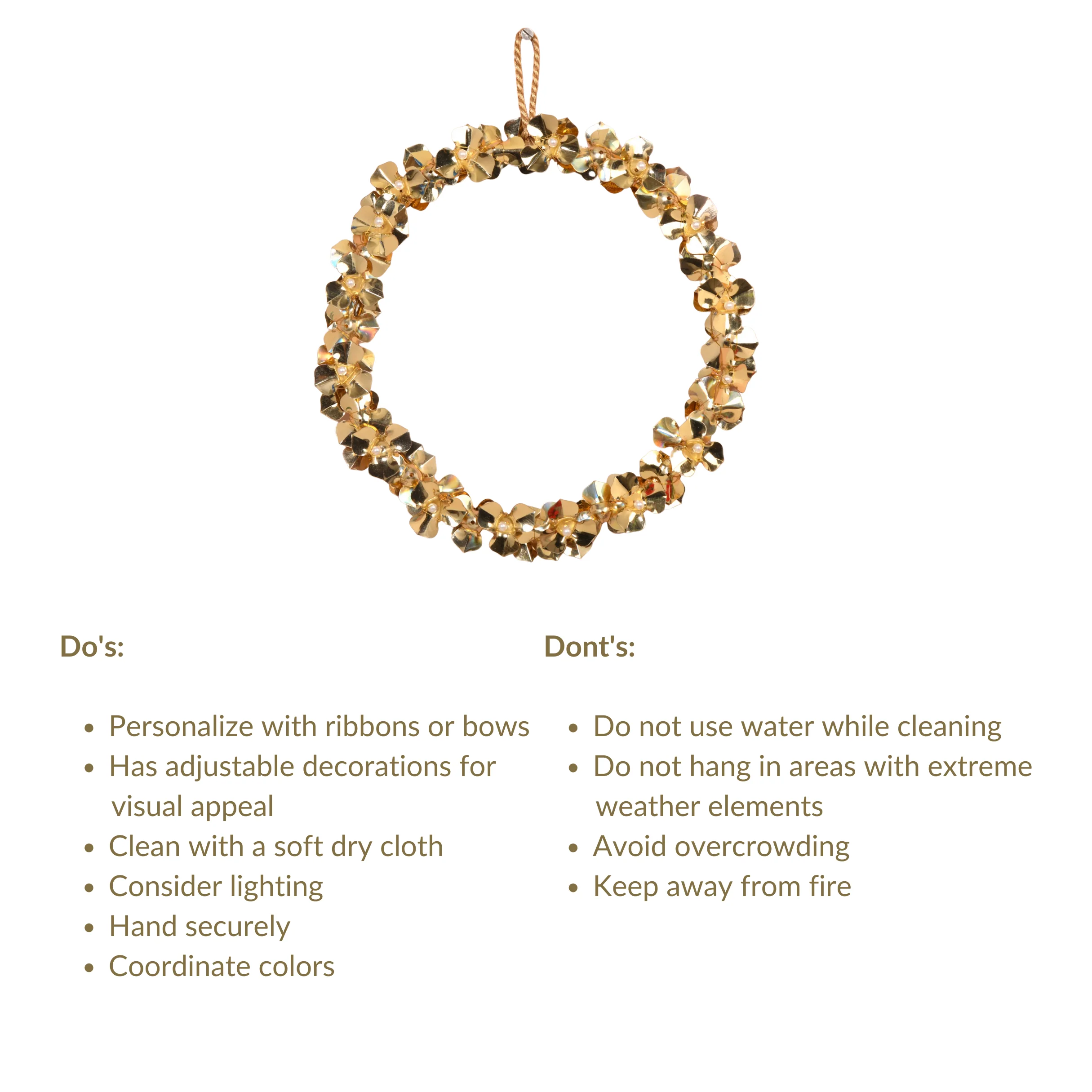 Wall Hanging Gold Flower Wreath Set Of 2 8 Inch - Image 7