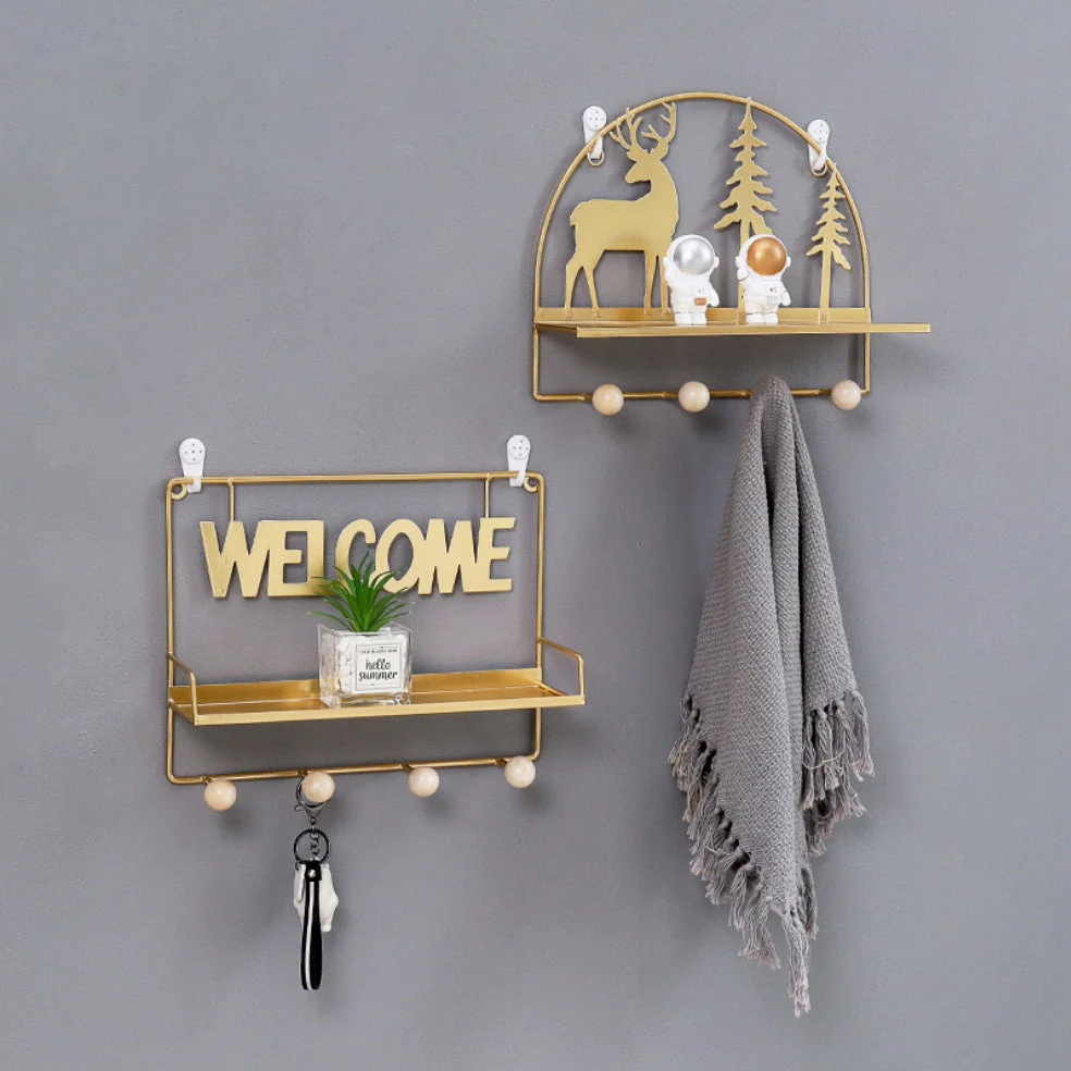 Wall Hanging Metal Shelf Forest Reindeer Gold - Image 5