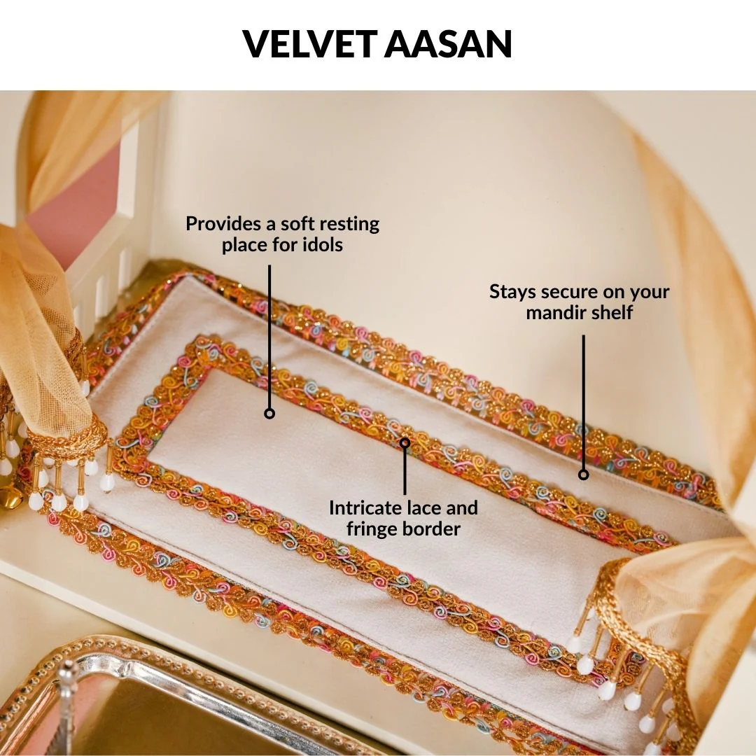 Wall Mount Mandir Medium With Bell Curtain Aasan Ghanti Diya And Puja Thali - Image 5