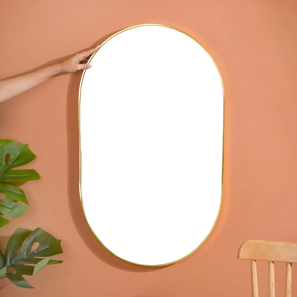 Wall Mounted Oval Mirror Gold Small - Image 2