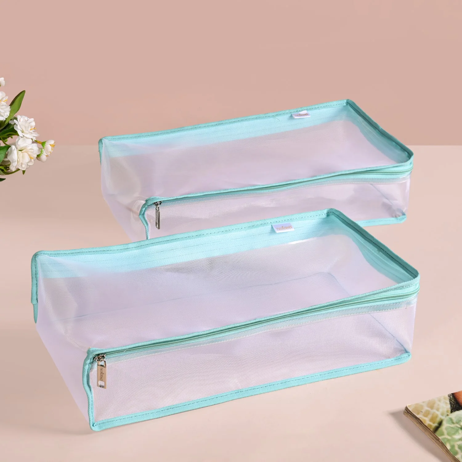 Wardrobe Organiser Storage Bags Pair In Aqua Green - Image 2