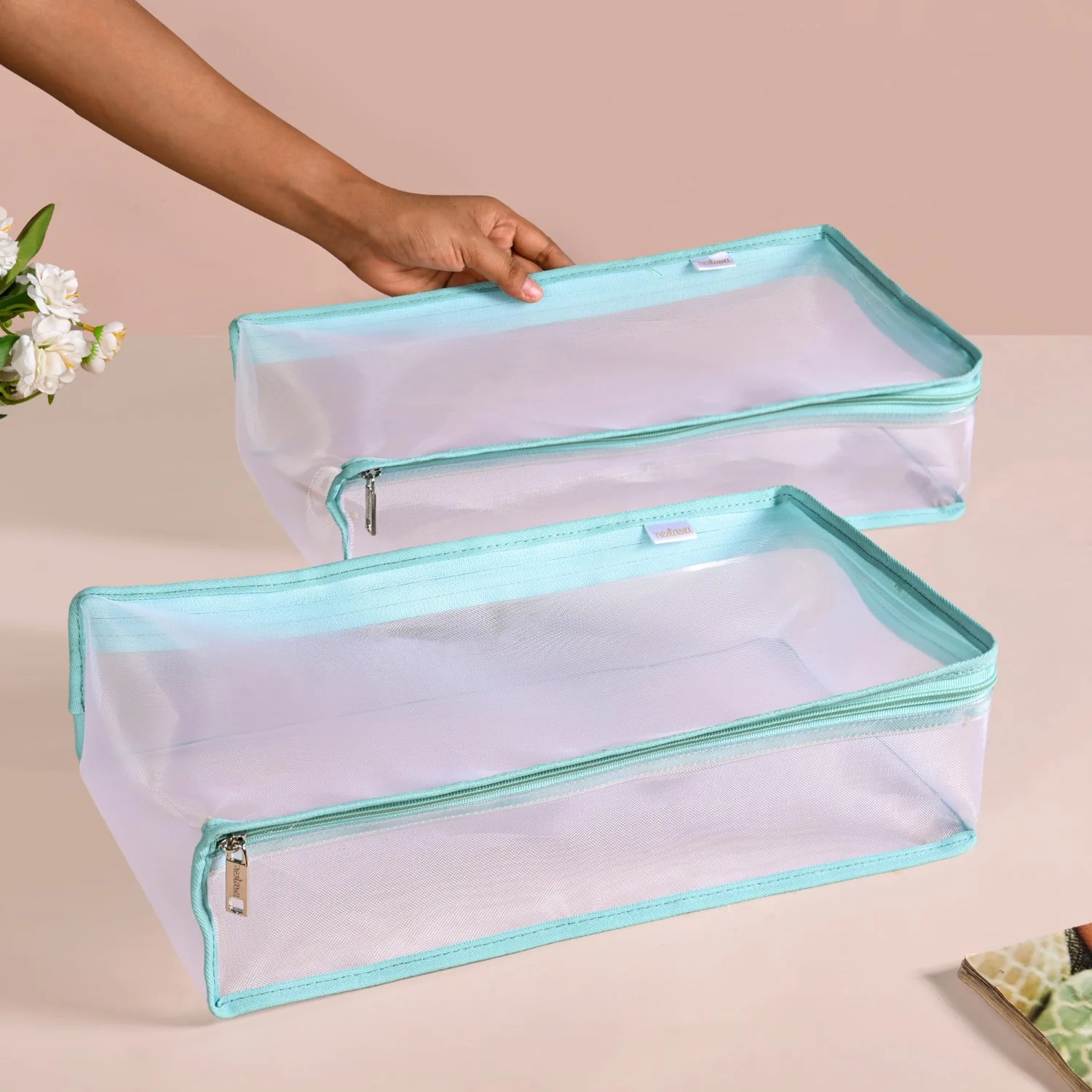 Wardrobe Organiser Storage Bags Pair In Aqua Green - Image 3