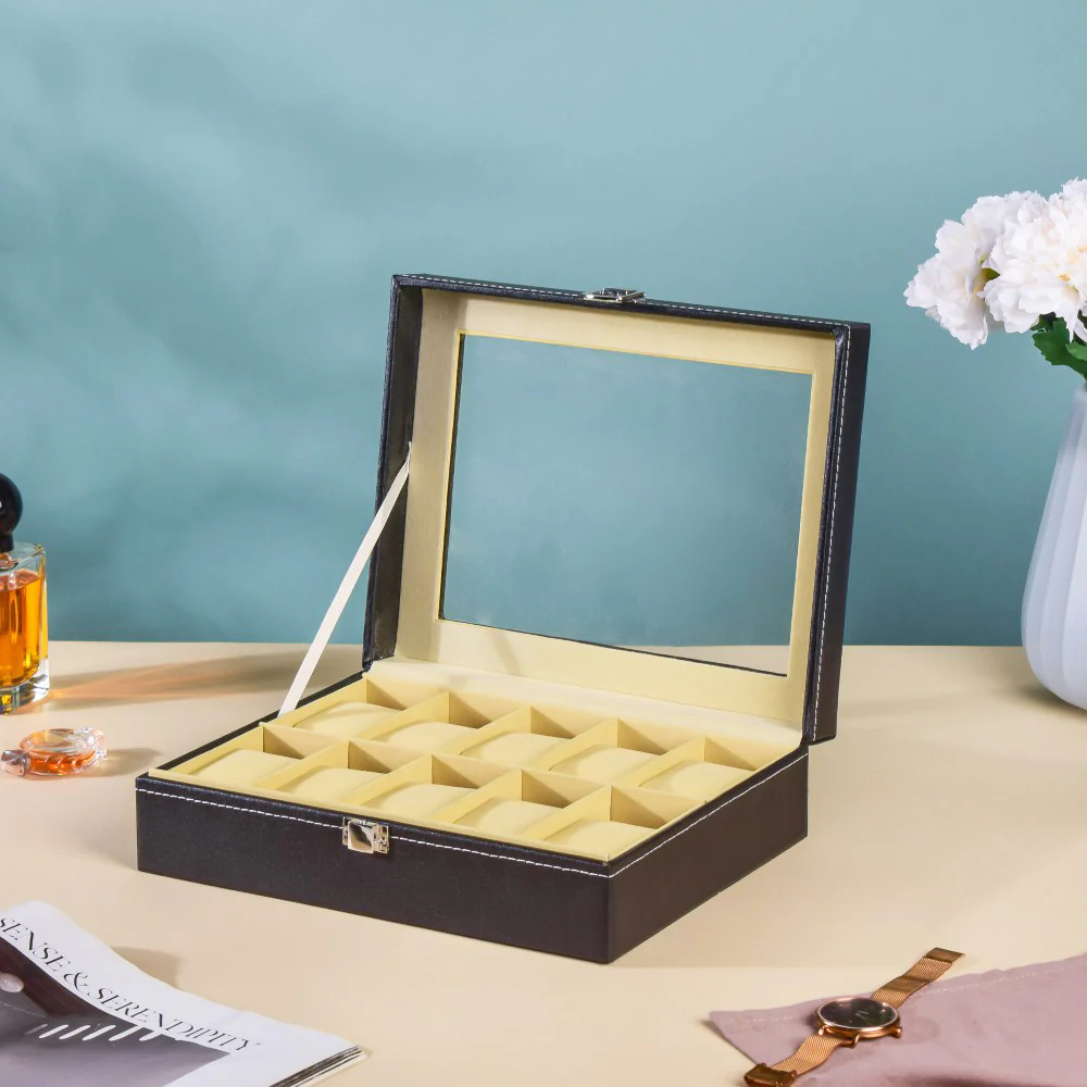 Watch Box Holder With 10 Cushioned Slots Black - Image 5