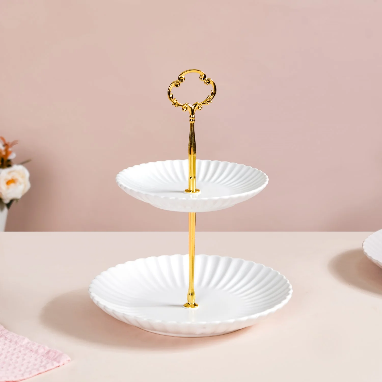 Whimsical White 2-tier Cupcake Stand - Image 5