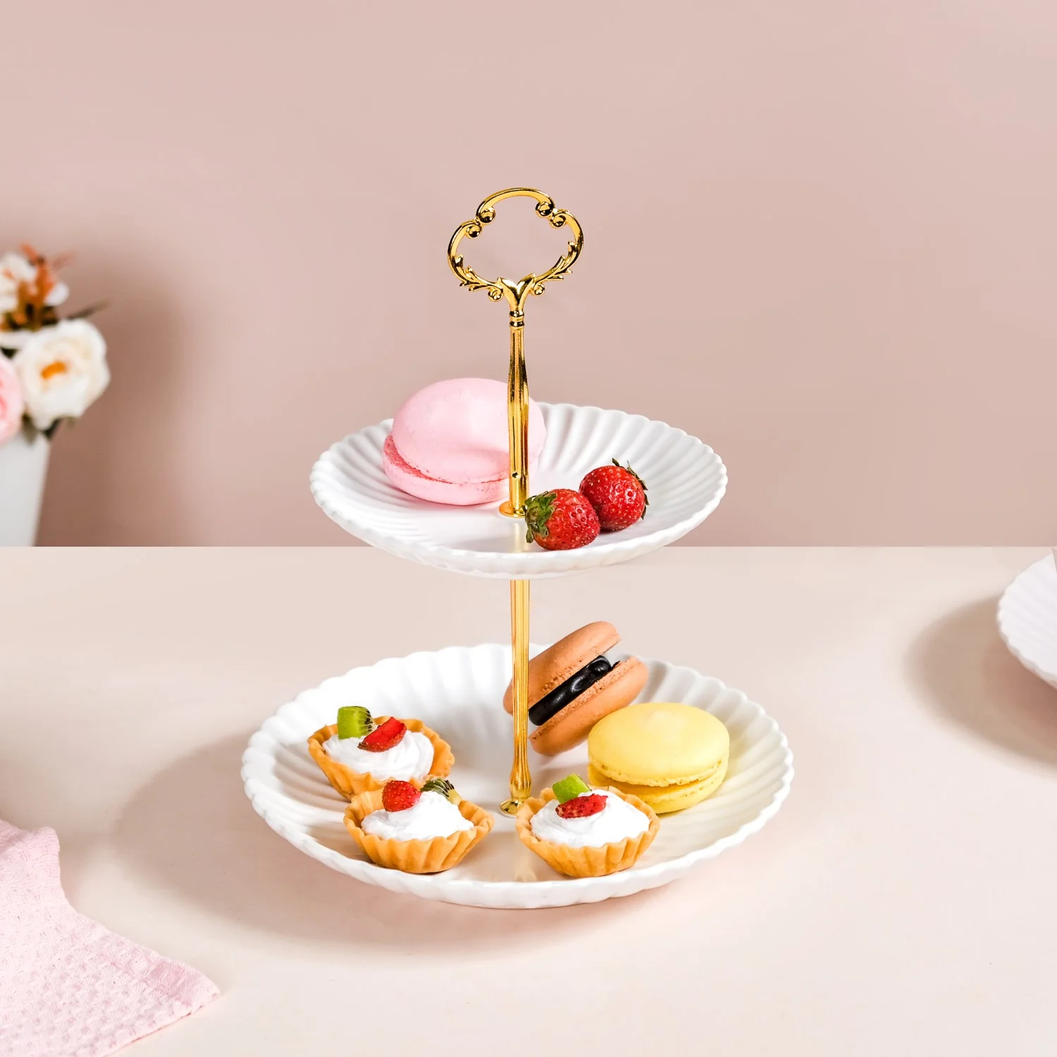Whimsical White 2-tier Cupcake Stand - Image 6