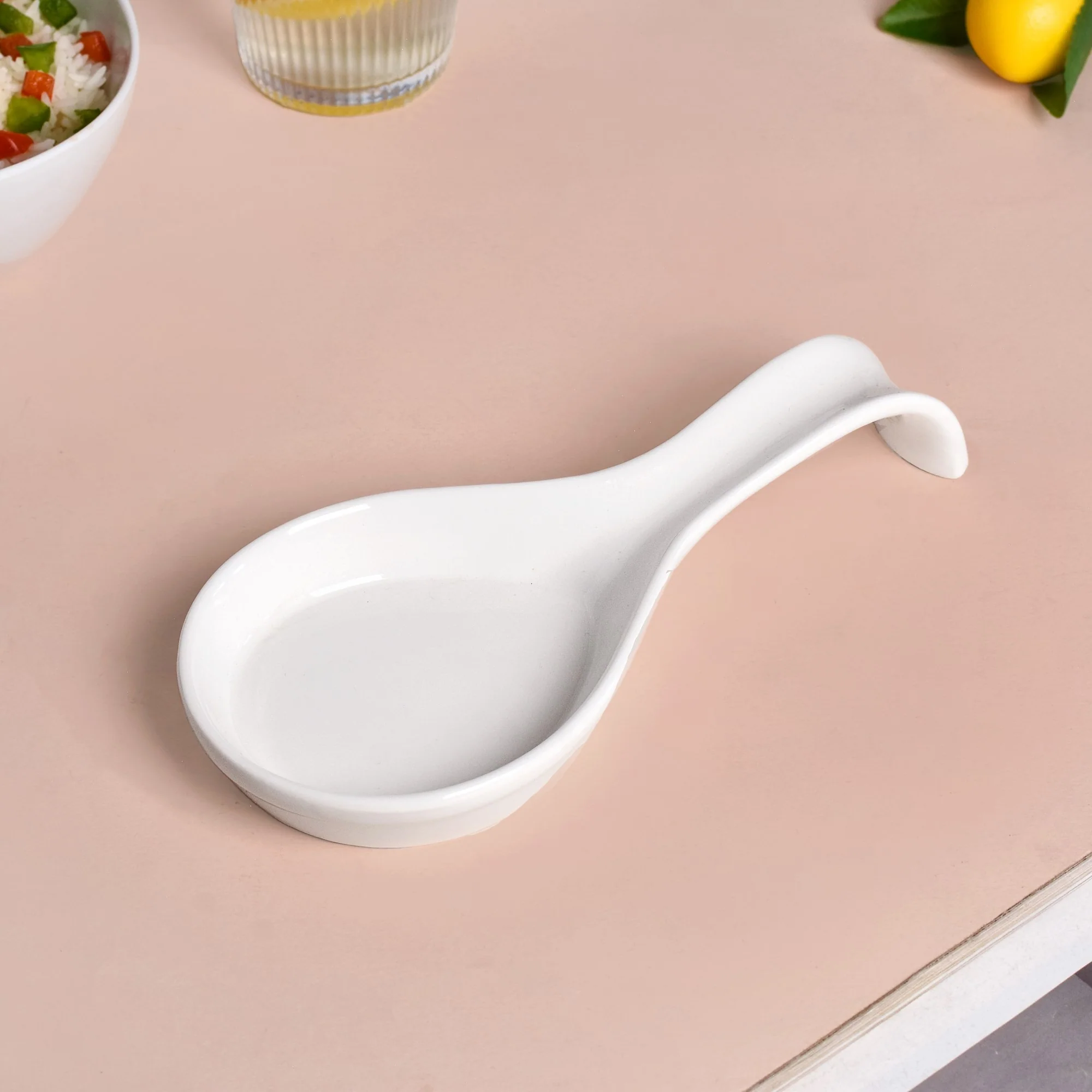 White Ceramic Spoon Holder With Wooden Tray - Image 9
