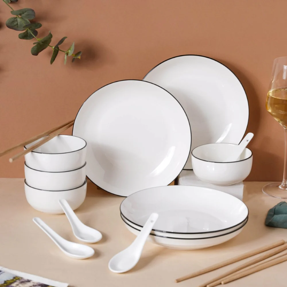 White 16 Piece Pasta Set For 4 - Image 14