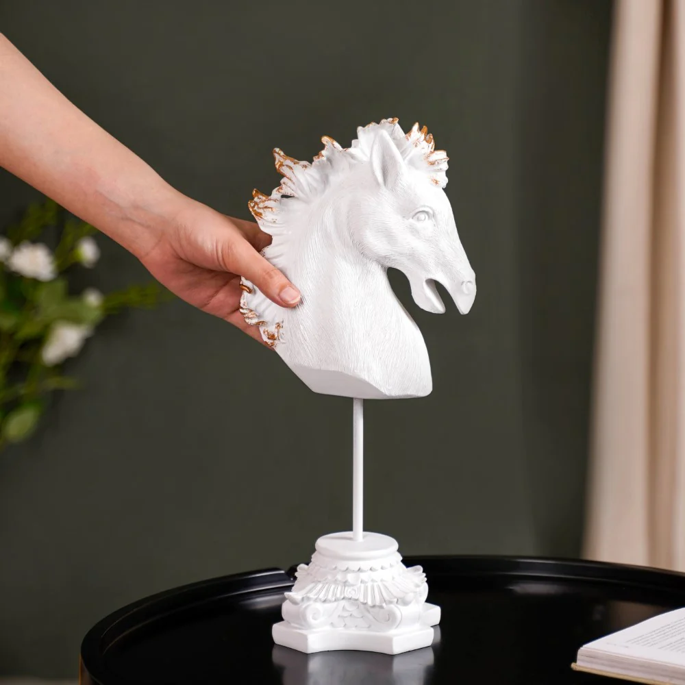 White Horse Bust Decor Showpiece With Stand Large - Image 2