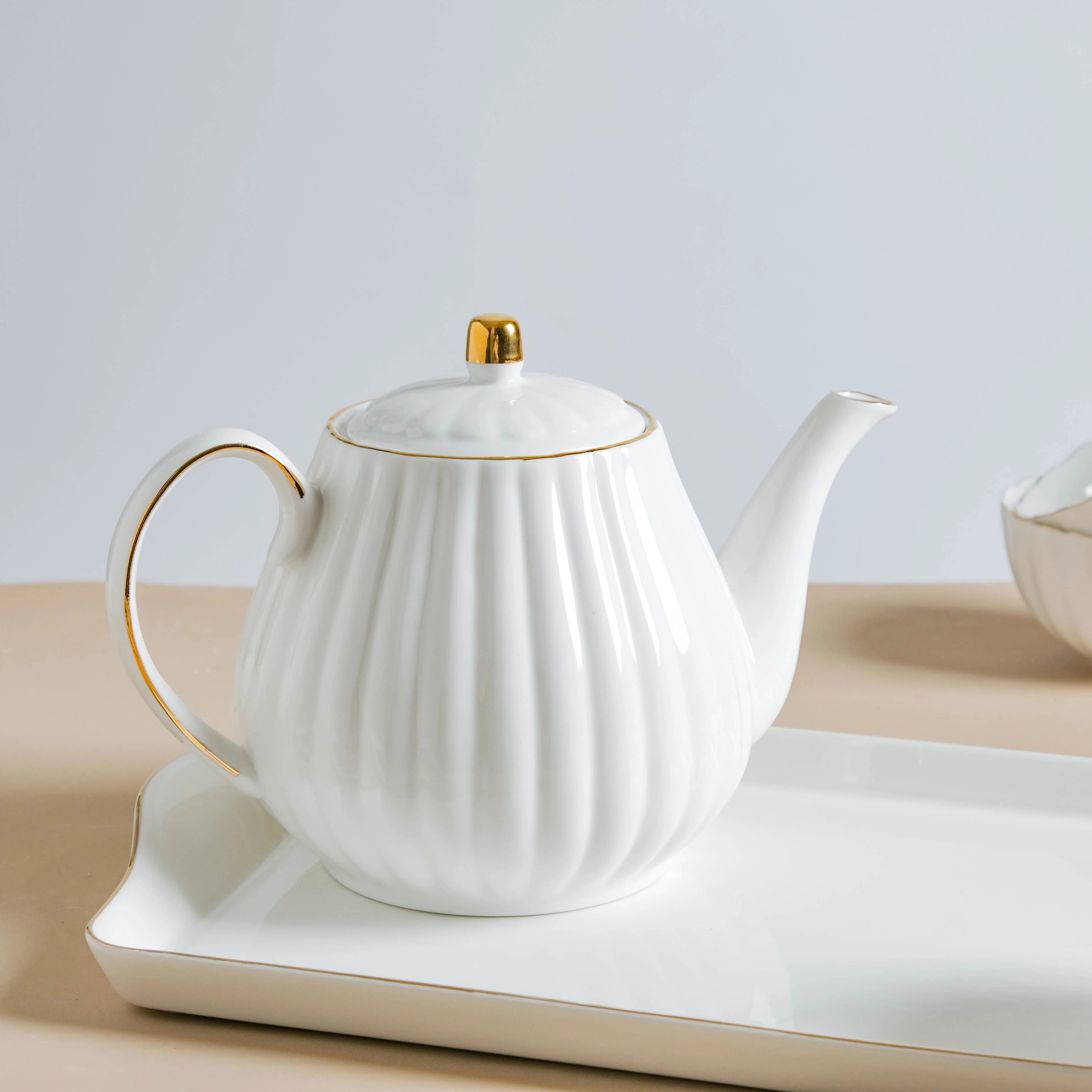 White Truffle Ribbed 1 Litre Teapot With Set Of 6 Cups 150 ml - Image 7