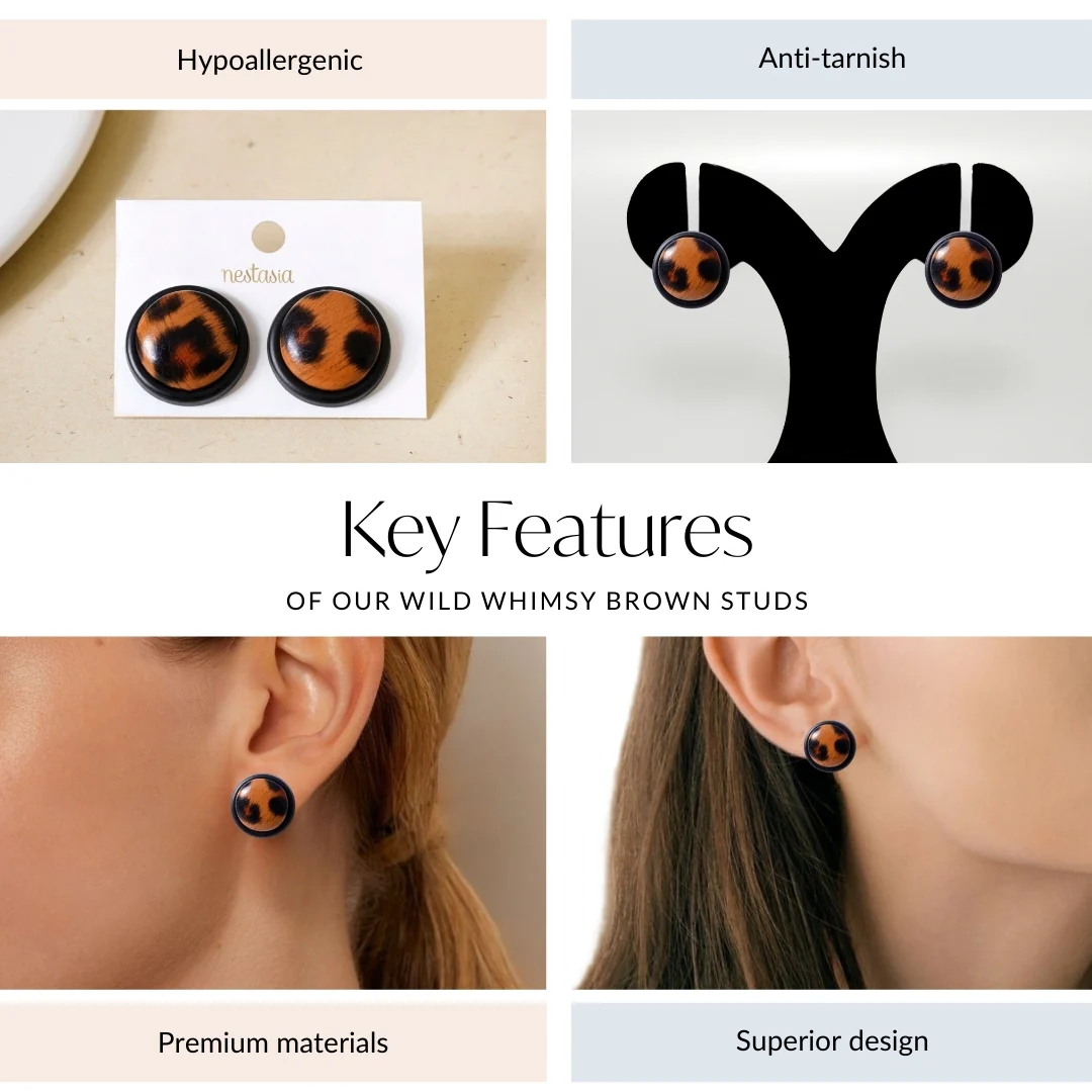 Wild Whimsy Animal Print Brown Studs - Image 4