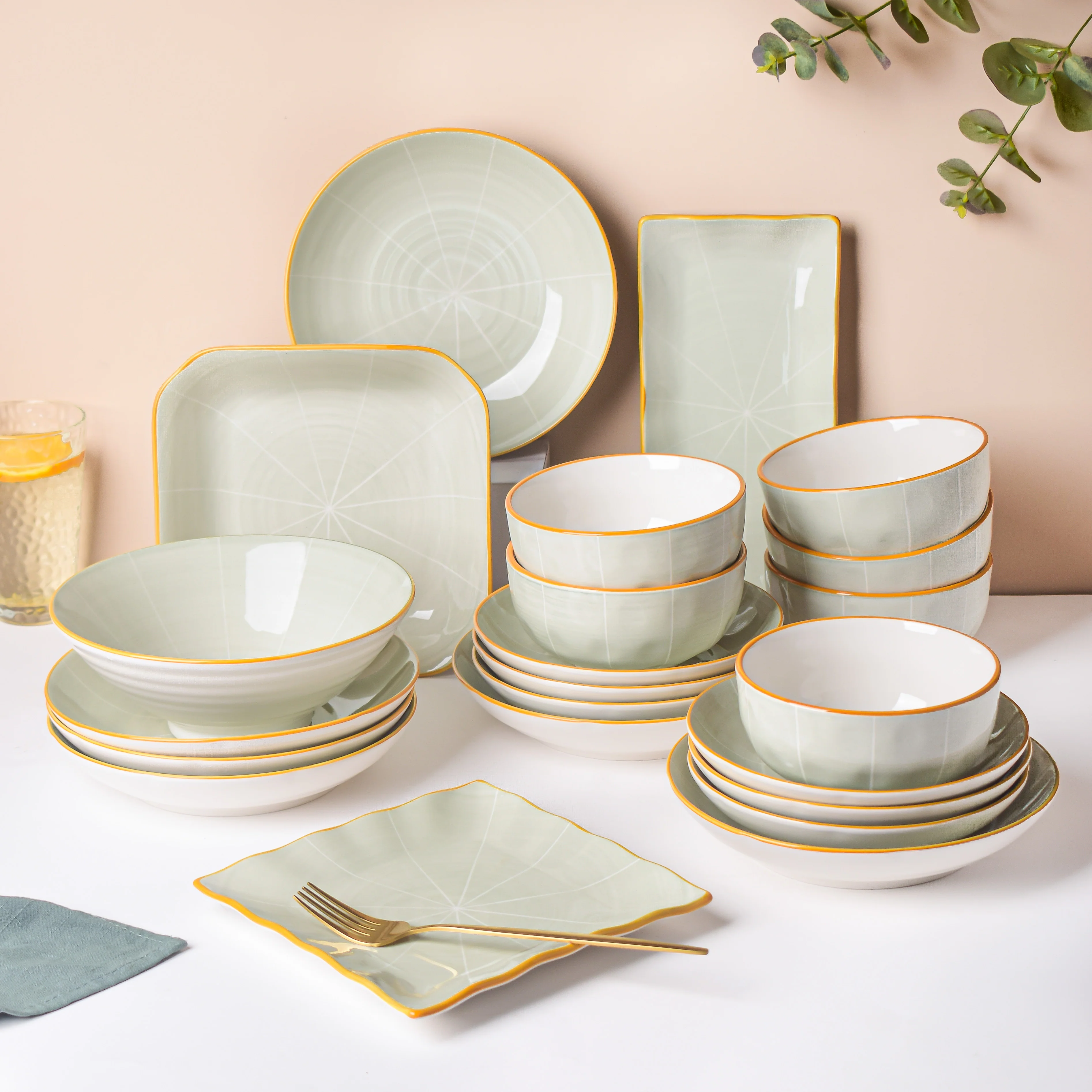 Willow Light Grey 22 Piece Pasta Set For 6 - Image 14
