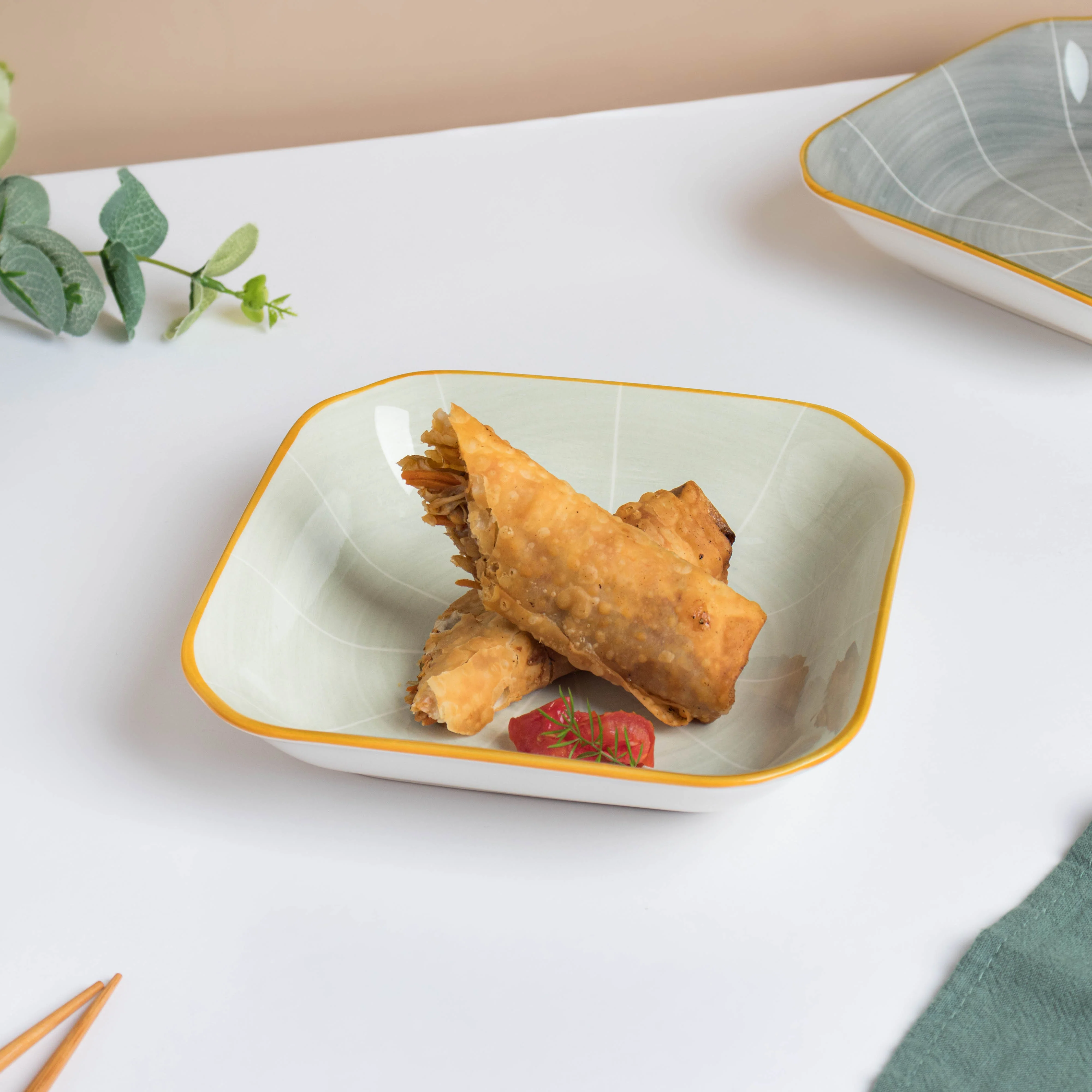 Willow Light Grey Square Ceramic Snack Plate - Image 3