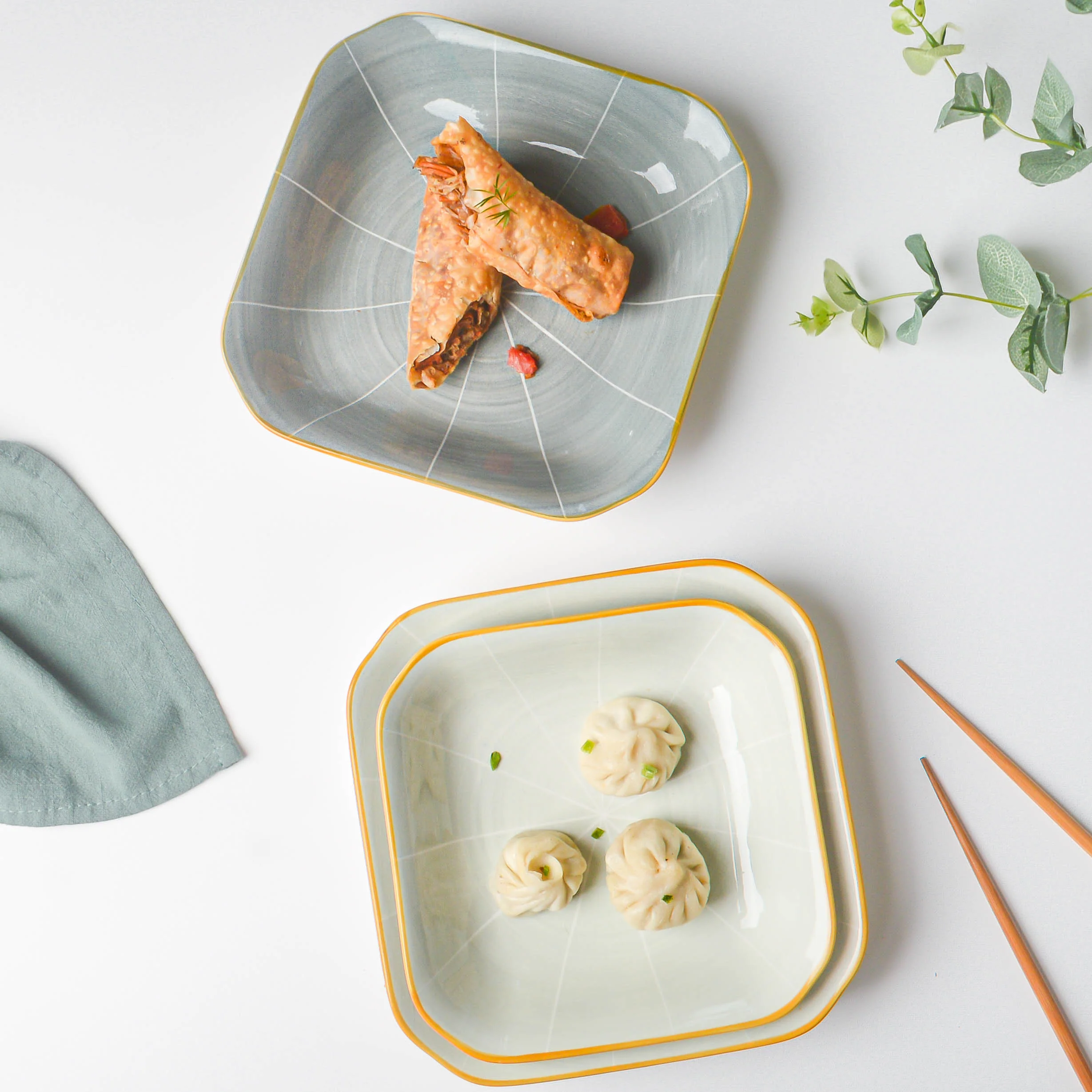 Willow Light Grey Square Ceramic Snack Plate - Image 6