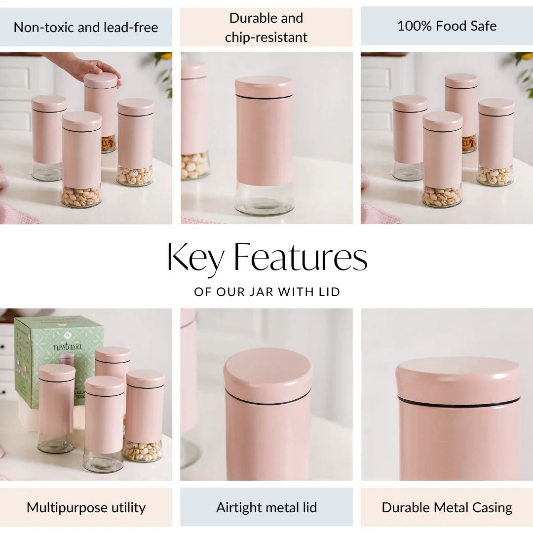 Winnie Pink Metal And Glass Container Set Of 4 1000ml - Image 4