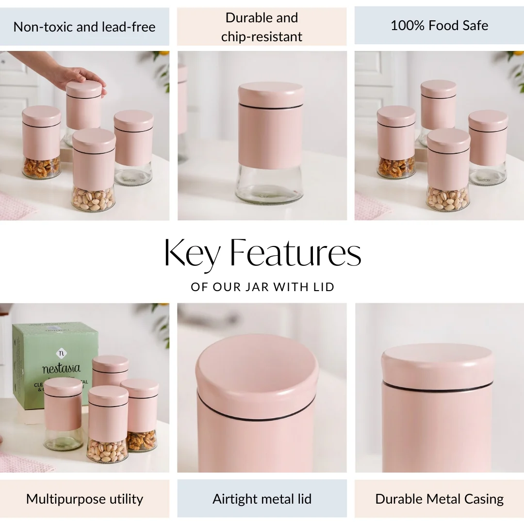 Winnie Set Of 4 Metal And Glass Container Jars 800ml - Image 4