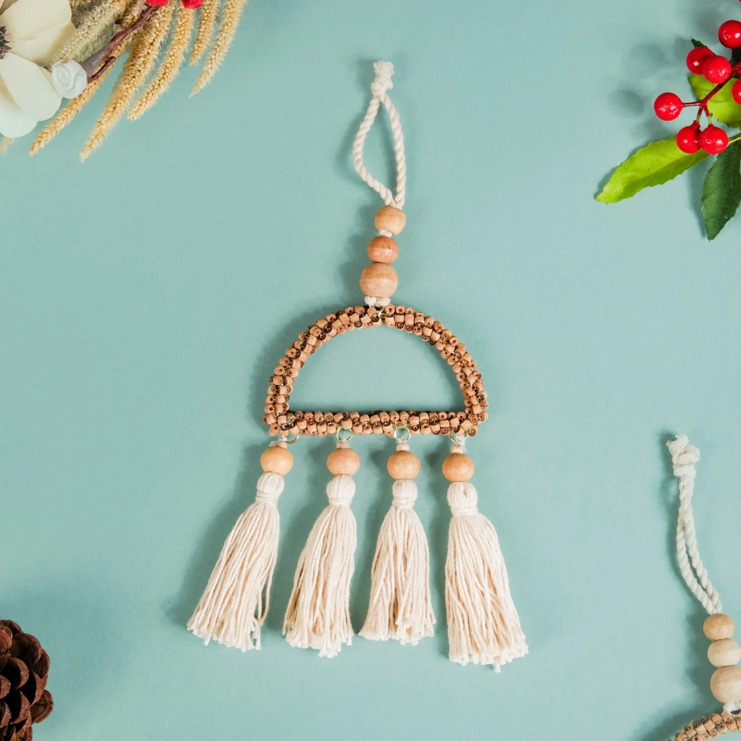 Wooden Beads Sustainable Hanging Ornament Set of 2 - Image 11