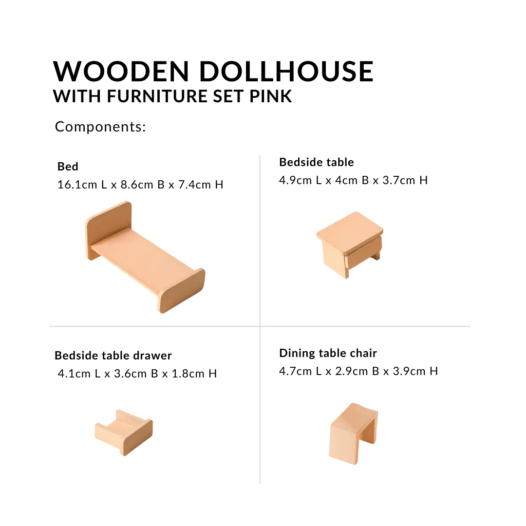 Wooden Dollhouse With Furniture Set Pink - Image 6