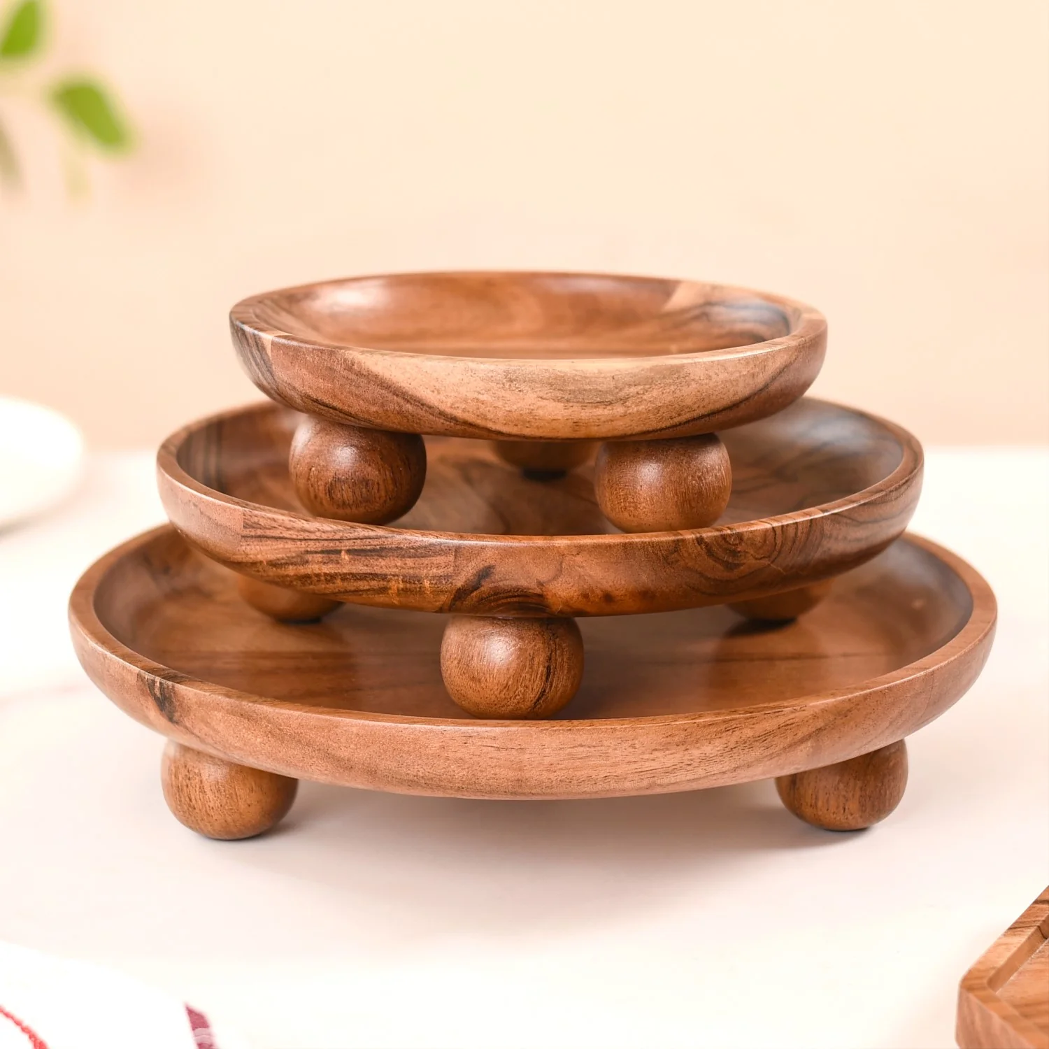 Wooden Round Serving Platter Set Of 3 - Image 2