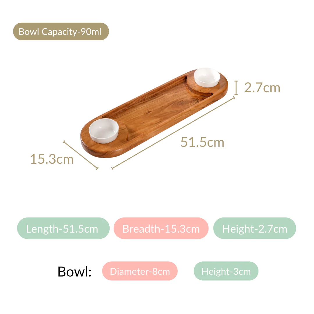 Wooden Snack Platter With Dip Bowls - Image 7